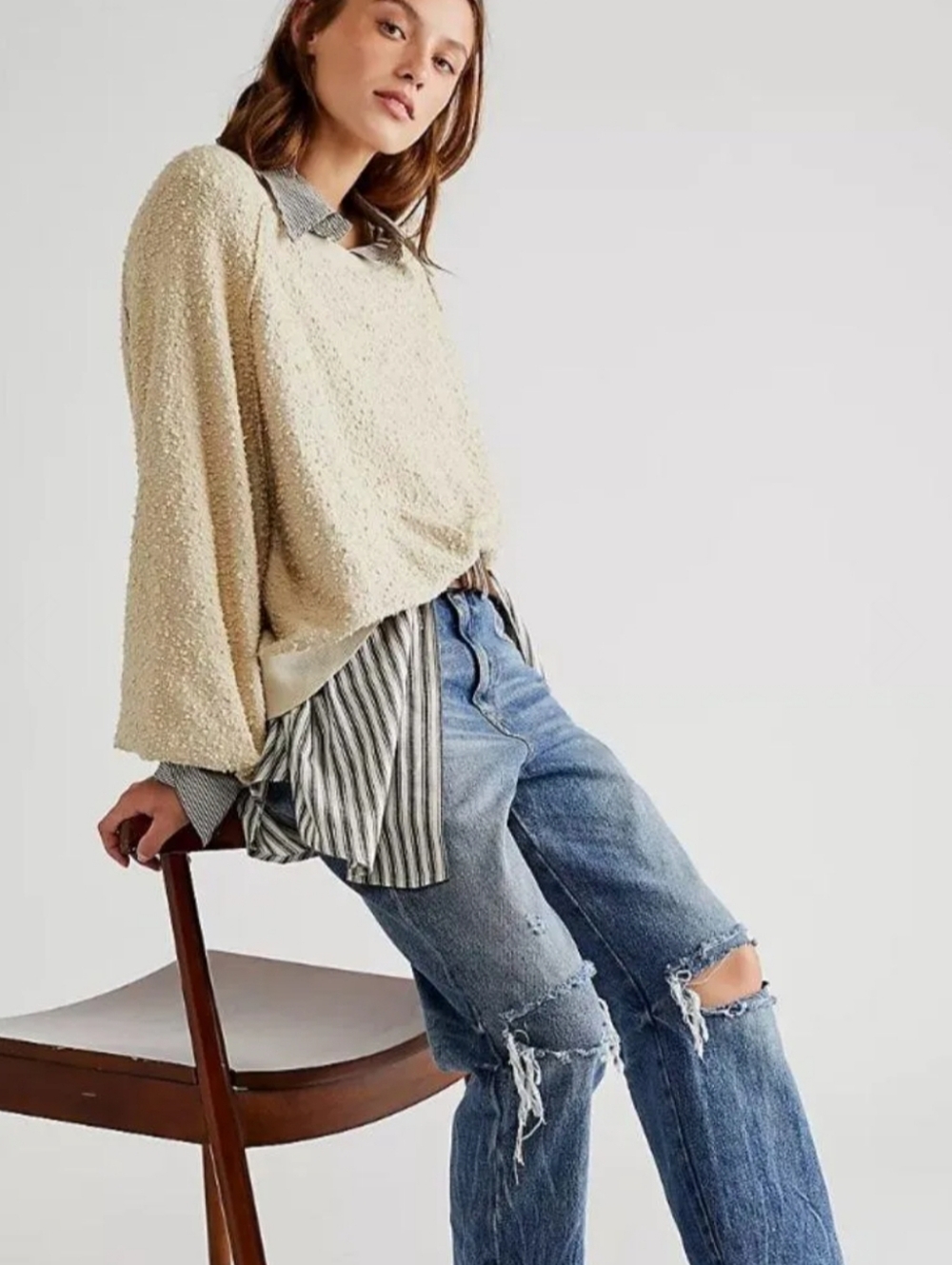 Free People Found My Friend Pullover Sweater Ivory Women’s Size Small - Picture 2 of 11
